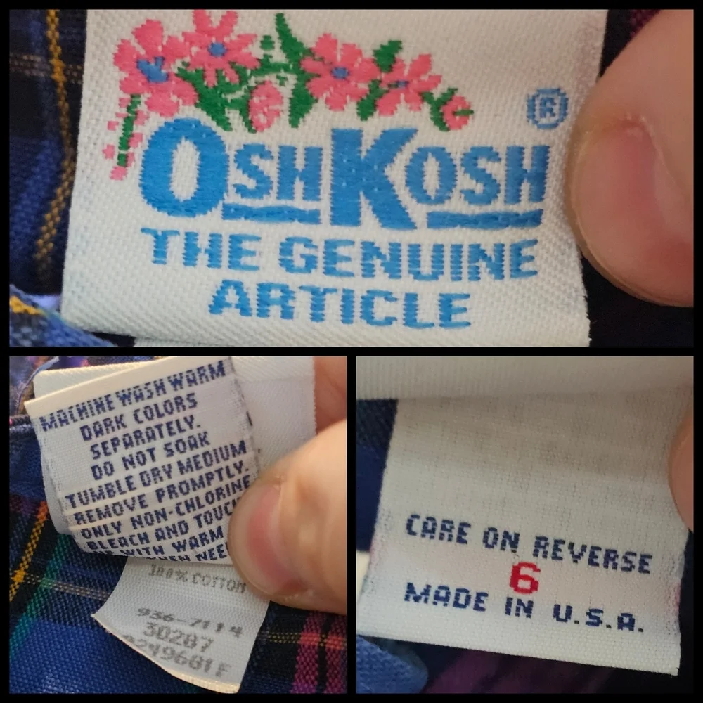 90s Oshkosh Plaid Dress Blue Pink Sz 6 Cotton USA‎ Sleeveless Knee Length